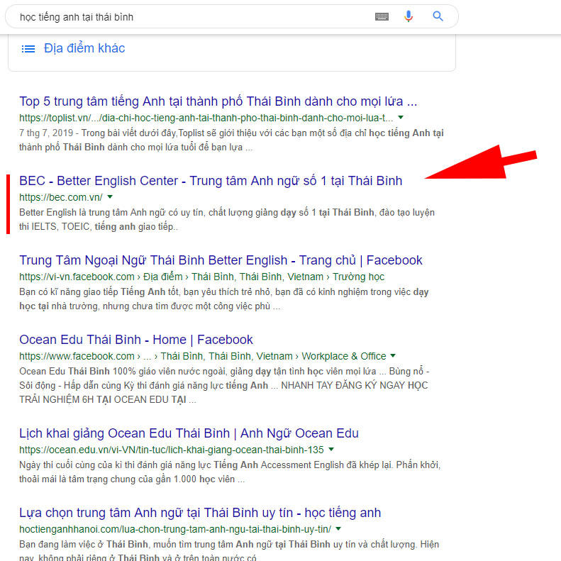 Thứ hạng của website trên kết quả tìm kiếm
